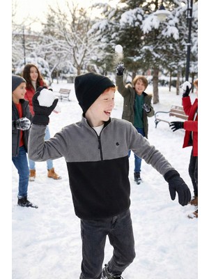 Lela Yumuşak Dokulu Yarım Fermuarlı Renk Bloklu Dik Yaka Polar Unisex Çocuk Polar 5905004