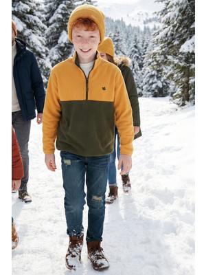 Lela Yumuşak Dokulu Yarım Fermuarlı Renk Bloklu Dik Yaka Polar Unisex Çocuk Polar 5905004