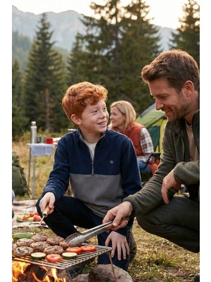 Lela Yumuşak Dokulu Yarım Fermuarlı Renk Bloklu Dik Yaka Polar Unisex Çocuk Polar 5905004