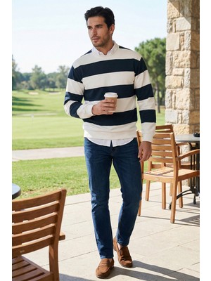 Buratti Pamuklu Çizgili Regular Fit Bisiklet Yaka Sweat Erkek Sweat 5905790