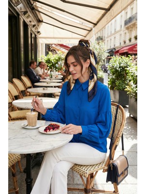 Lela Regular Fit Dikiş Detaylı Düz Yaka Balon Kol Gömlek Bayan Gömlek 611GO00003