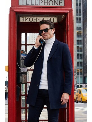 Buratti Slim Fit Tek Yırtmaçlı Düğmeli Mono Yaka Kaşe Kaban Erkek Kaban 5840098