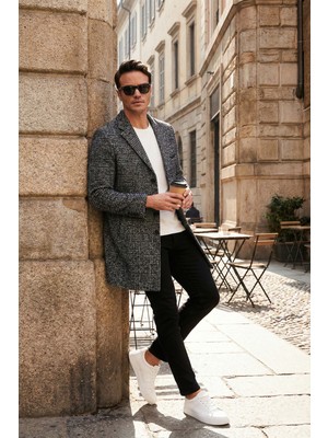 Buratti Slim Fit Tek Yırtmaçlı Düğmeli Mono Yaka Kaşe Kaban Erkek Kaban 5840098