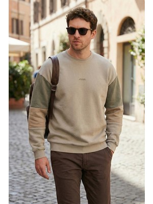 Buratti Pamuklu Relaxed Fit Bisiklet Yaka Şardonlu Renk Bloklu Sweat Erkek Sweat 5905298T