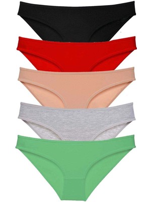 Moda Şahsenem 5 Adet Süper Eko Set Likralı Kadın Slip Külot Siyah Kırmızı Ten Gri Yeşil