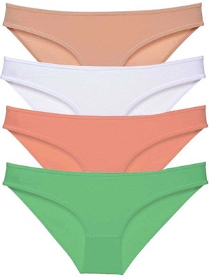 Moda Şahsenem 4 Adet Süper Eko Set Likralı Kadın Slip Külot Ten Beyaz Pudra Yeşil