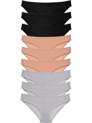 Moda Şahsenem 9 Adet Süper Eko Set Likralı Kadın Slip Külot Siyah Ten Gri