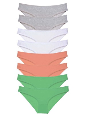 Moda Şahsenem 8 Adet Süper Eko Set Likralı Kadın Slip Külot Gri Beyaz Pudra Yeşil