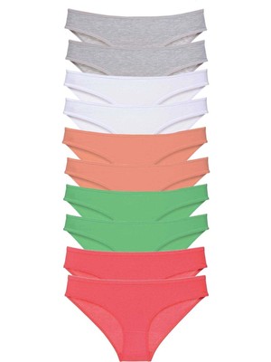 Moda Şahsenem 10 Adet Süper Eko Set Likralı Kadın Slip Külot Gri Beyaz Pudra Yeşil Fuşya