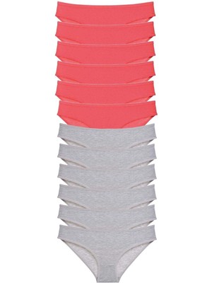 Moda Şahsenem 12 Adet Süper Eko Set Likralı Kadın Slip Külot Fuşya Gri