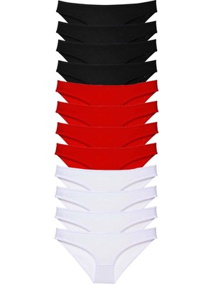 Moda Şahsenem 12 Adet Süper Eko Set Likralı Kadın Slip Külot Siyah Kırmızı Beyaz