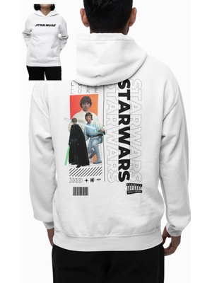 Fuddy Moda Unisex Luke Skywalker Sırt Baskılı Kapüşonlu Sweatshirt, Oversize Star Wars Temalı Hoodie