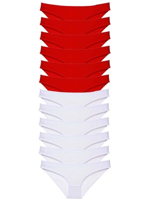 Moda Şahsenem 12 Adet Süper Eko Set Likralı Kadın Slip Külot Kırmızı Beyaz