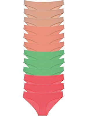 Moda Şahsenem 12 Adet Süper Eko Set Likralı Kadın Slip Külot Ten Pudra Yeşil Fuşya