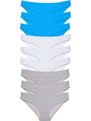Moda Şahsenem 9 Adet Süper Eko Set Likralı Kadın Slip Külot Gri Beyaz Mavi