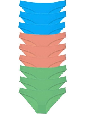 Moda Şahsenem 9 Adet Süper Eko Set Likralı Kadın Slip Külot Pudra Yeşil Mavi