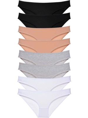 Moda Şahsenem 8 Adet Süper Eko Set Likralı Kadın Slip Külot Siyah Ten Gri Beyaz