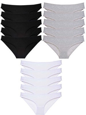 Moda Şahsenem 15 Adet Süper Eko Set Likralı Kadın Slip Külot Siyah Gri Beyaz