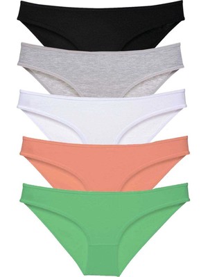 Moda Şahsenem 5 Adet Süper Eko Set Likralı Kadın Slip Külot Siyah Gri Beyaz Pudra Yeşil