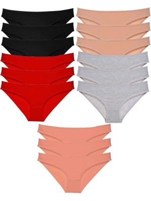 Moda Şahsenem 15 Adet Süper Eko Set Likralı Kadın Slip Külot Siyah Kırmızı Ten Gri Pudra
