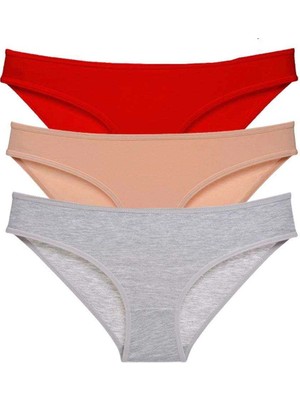 Moda Şahsenem 3 Adet Eko Set Likralı Kadın Slip Külot Kırmızı Ten Gri