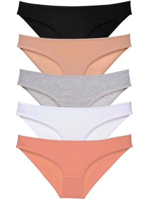 Moda Şahsenem 5 Adet Süper Eko Set Likralı Kadın Slip Külot Siyah Ten Gri Beyaz Pudra