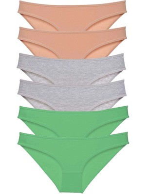Moda Şahsenem 6 Adet Süper Eko Set Likralı Kadın Slip Külot Ten Gri Yeşil