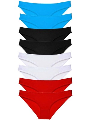 Moda Şahsenem 8 Adet Süper Eko Set Likralı Kadın Slip Külot Siyah Kırmızı Beyaz Mavi