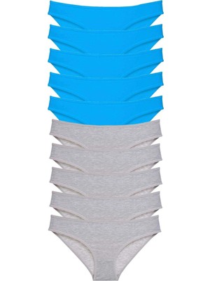 Moda Şahsenem 10 Adet Süper Eko Set Likralı Kadın Slip Gri Mavi