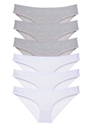 Moda Şahsenem 6 Adet Süper Eko Set Likralı Kadın Slip Külot Gri Beyaz