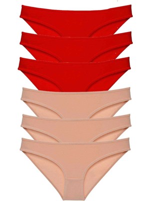 Moda Şahsenem 6 Adet Eko Set Likralı Kadın Slip Külot Kırmızı Ten