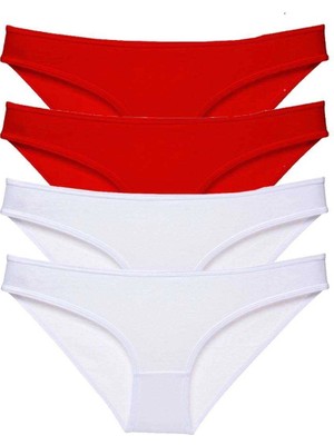 Moda Şahsenem 4 Adet Süper Eko Set Likralı Kadın Slip Külot Kırmızı Beyaz