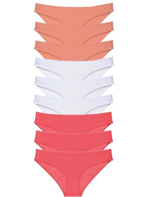 Moda Şahsenem 9 Adet Süper Eko Set Likralı Kadın Slip Külot Pudra Beyaz Fuşya