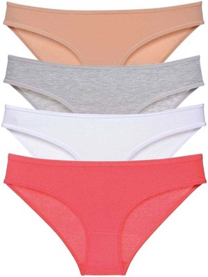 Moda Şahsenem 4 Adet Süper Eko Set Likralı Kadın Slip Külot Ten Gri Beyaz Fuşya