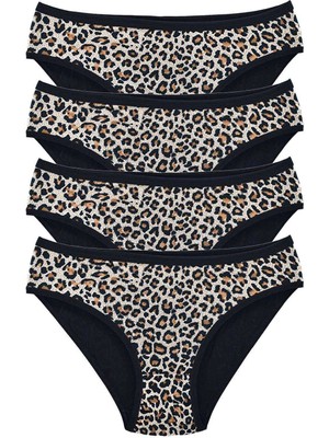 Moda Şahsenem 4 Adet Leopar Desenli Likralı Yumuşak Dokulu Kadın Slip Külot