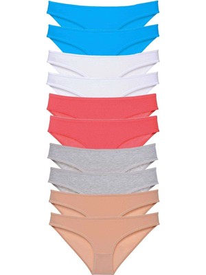 Moda Şahsenem 10 Adet Süper Eko Set Likralı Kadın Slip Ten Gri Beyaz Fuşya Mavi