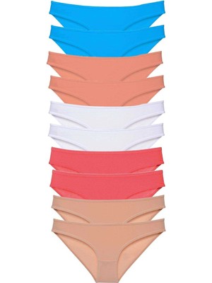 Moda Şahsenem 10 Adet Süper Eko Set Likralı Kadın Slip Ten Beyaz Pudra Fuşya Mavi