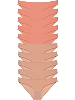 Moda Şahsenem 10 Adet Süper Eko Set Likralı Kadın Slip Külot Pudra Ten