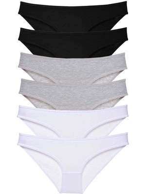 Moda Şahsenem 6 Adet Süper Eko Set Likralı Kadın Slip Külot Siyah Gri Beyaz