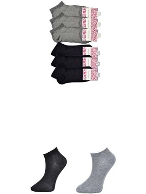 Moda Şahsenem Siyah ve Gri Kadın Bilek Çorap 6 Çift