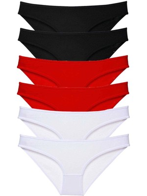 Moda Şahsenem 6 Adet Süper Eko Set Likralı Kadın Slip Külot Siyah Kırmızı Beyaz
