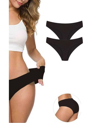 Moda Şahsenem 2 Adet Kadın Dikişsiz Lazer Kesim Esnek Iz Yapmayan Külot Siyah