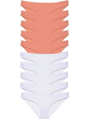 Moda Şahsenem 10 Adet Eko Set Likralı Kadın Slip Külot Pudra Beyaz