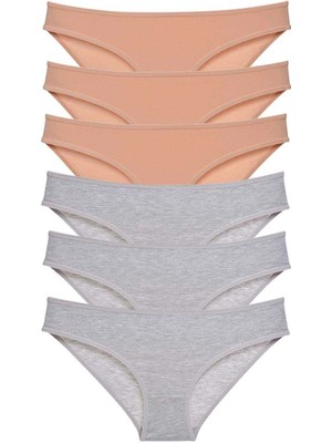 Moda Şahsenem 6 Adet Süper Eko Set Likralı Kadın Slip Külot Ten Gri