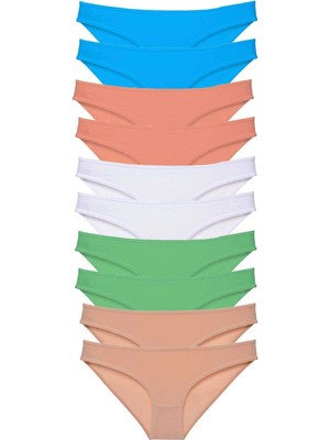 Moda Şahsenem 10 Adet Süper Eko Set Likralı Kadın Slip Ten Beyaz Pudra Yeşil Mavi