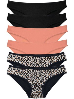 Moda Şahsenem 6 Adet Likralı Kadın Slip Külot Leopar Siyah Pudra