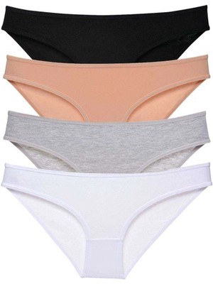 Moda Şahsenem 4 Adet Süper Eko Set Likralı Kadın Slip Külot Siyah Ten Gri Beyaz