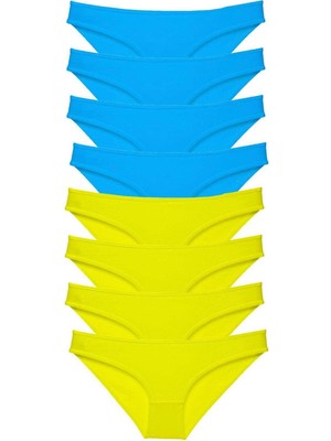 Moda Şahsenem 8 Adet Süper Eko Set Likralı Kadın Slip Külot Sarı Mavi