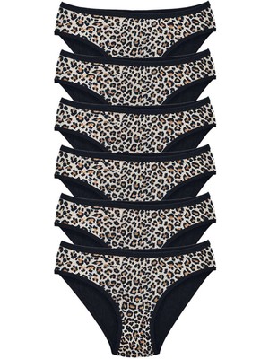 Moda Şahsenem 6 Adet Leopar Desenli Likralı Yumuşak Dokulu Kadın Slip Külot