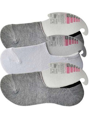 Moda Şahsenem Gri ve Beyaz Kadın Babet Çorap 3 Çift